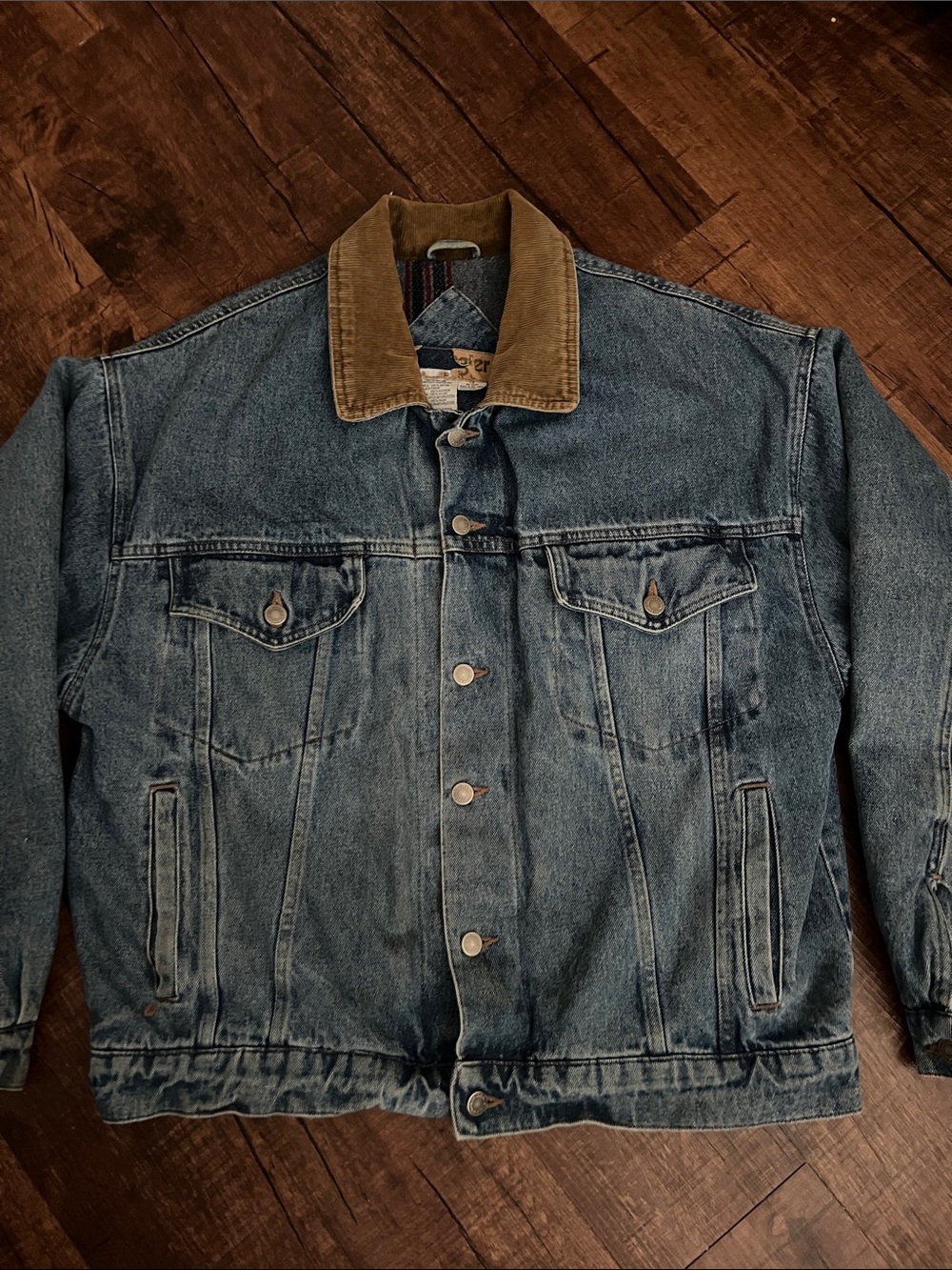 WRANGLER Hero striped blanket lined denim jean jacket w/ corduroy collar large